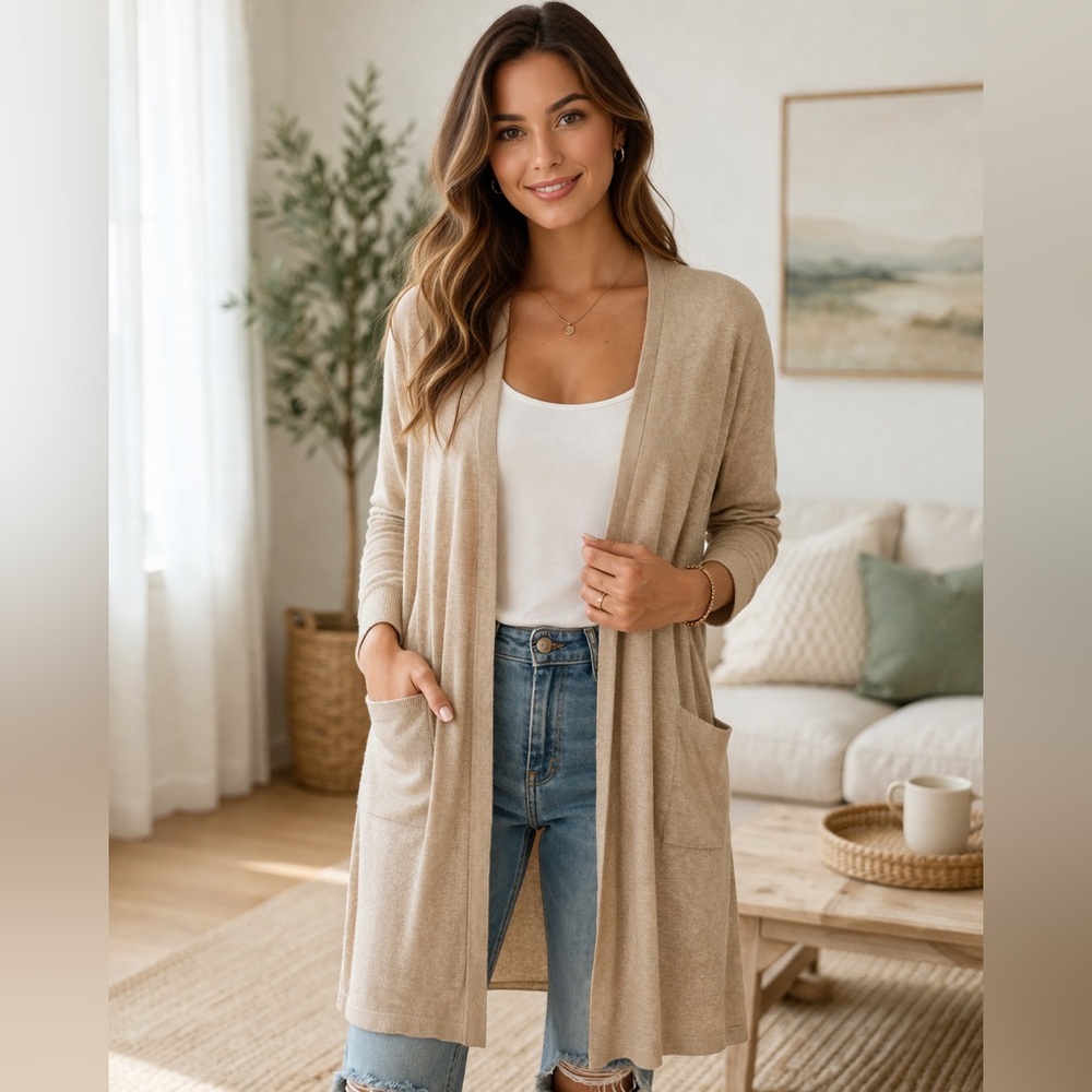 Workshop Republic Clothing Women Light Weight Cardigan Neutral Cotton